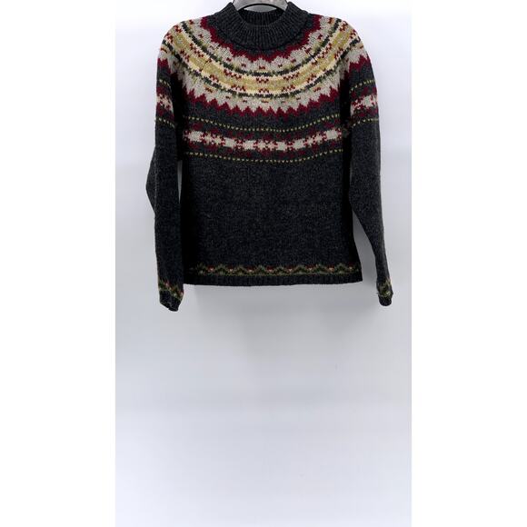AMERICAN EAGLE OUTFITTERS Women's Vintage Charcoal Wool Fair Isle Sweater SZ L - Picture 1 of 9